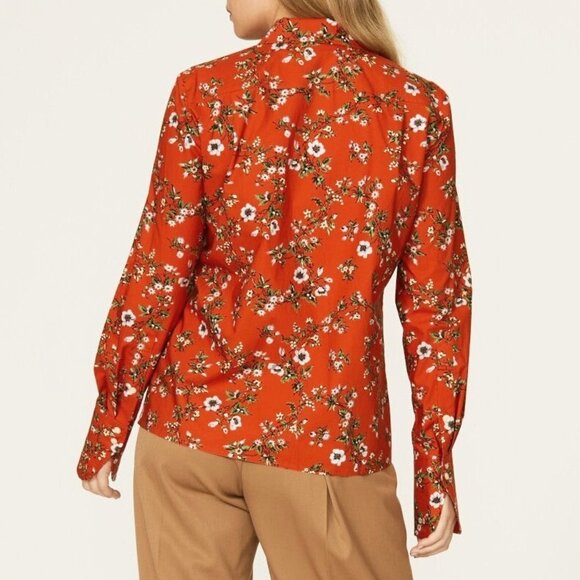 New Tory Burch Orange Floral Cotton Poplin Shirt sz 6 $228 - Picture 3 of 11